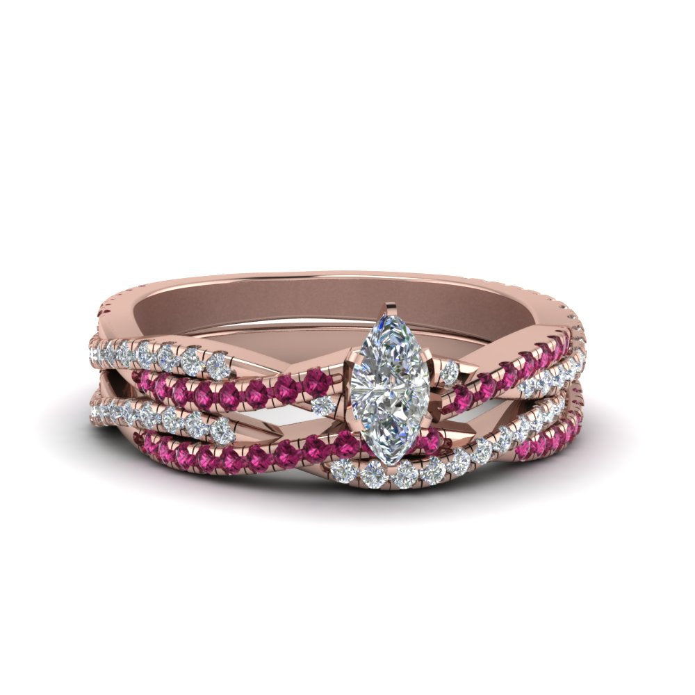 marquise-cut-simple-diamond-twisted-vine-bridal-ring-sets-with-pink-sapphire-in-18K-rose-gold-FD8233MQGSADRPI-NL-RG
