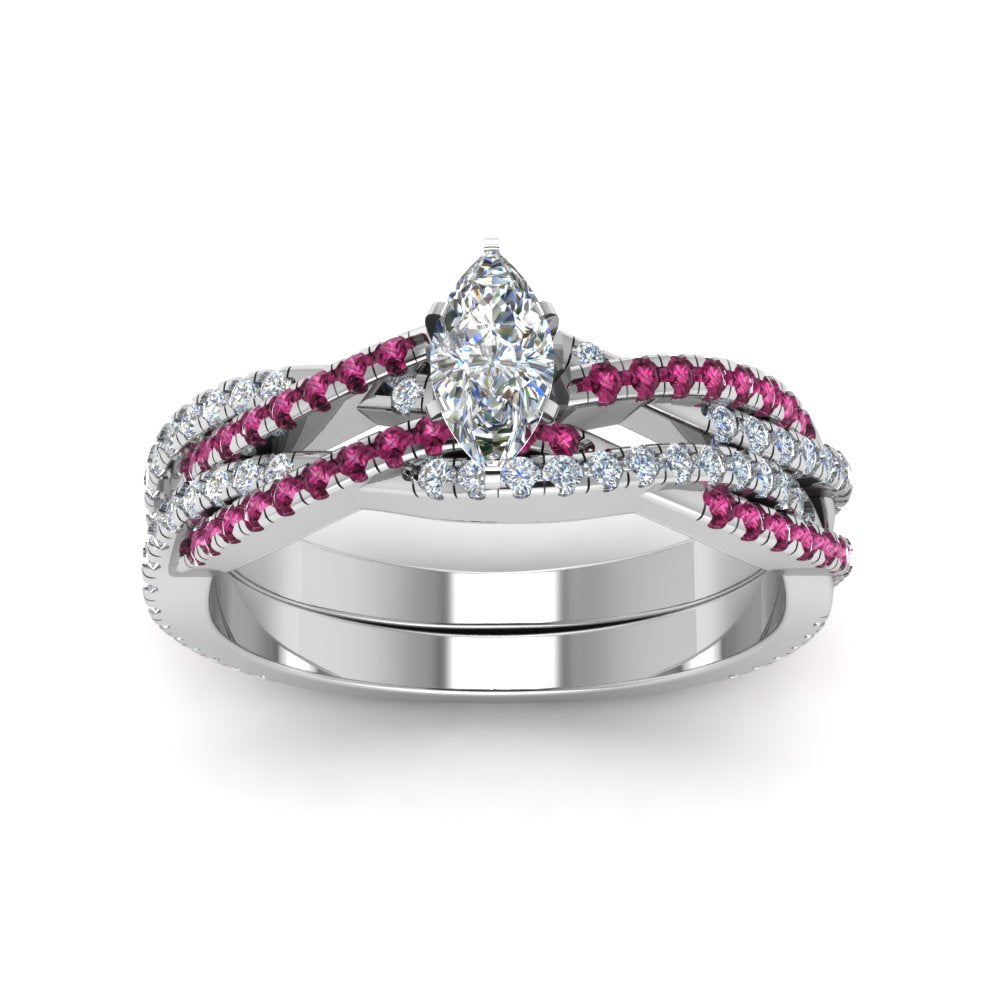 marquise-cut-simple-diamond-twisted-vine-bridal-ring-sets-with-pink-sapphire-in-18K-white-gold-FD8233MQGSADRPI-NL-WG