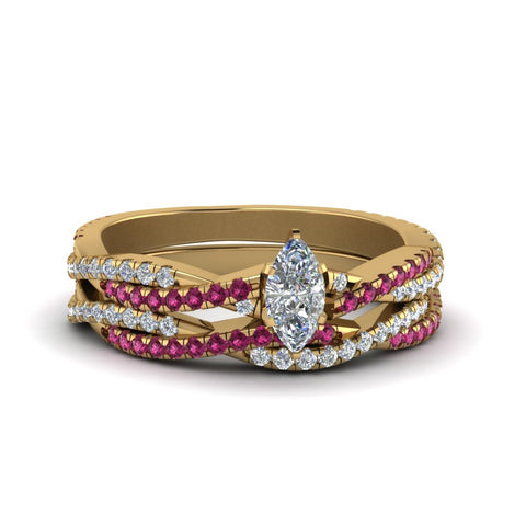 marquise-cut-simple-diamond-twisted-vine-bridal-ring-sets-with-pink-sapphire-in-18K-yellow-gold-FD8233MQGSADRPI-NL-YG