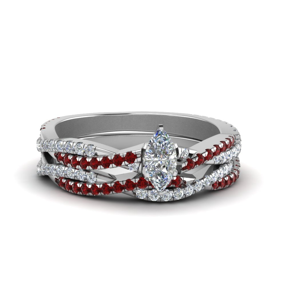 marquise-cut-simple-diamond-twisted-vine-bridal-ring-sets-with-ruby-in-14K-white-gold-FD8233MQGRUDR-NL-WG