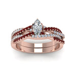 Load image into Gallery viewer, marquise-cut-simple-diamond-twisted-vine-bridal-ring-sets-with-ruby-in-18K-rose-gold-FD8233MQGRUDR-NL-RG
