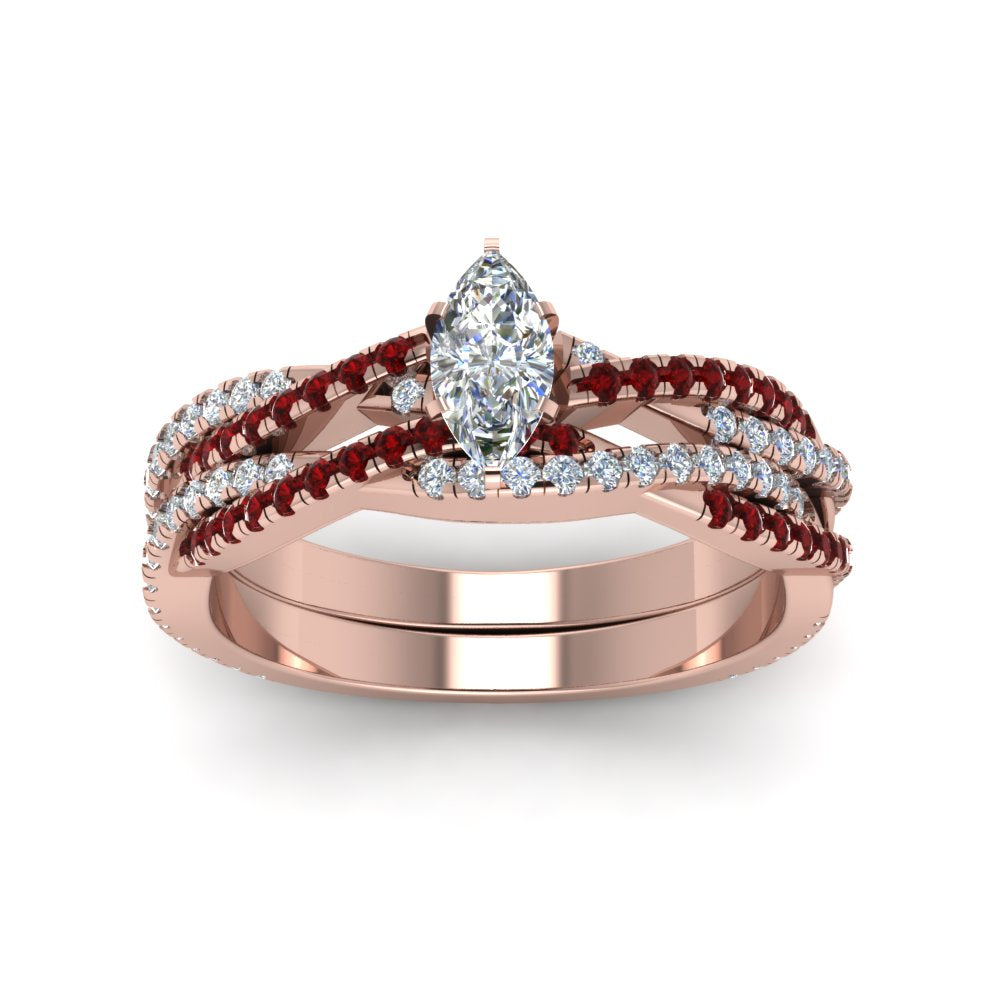 marquise-cut-simple-diamond-twisted-vine-bridal-ring-sets-with-ruby-in-18K-rose-gold-FD8233MQGRUDR-NL-RG