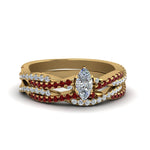 Load image into Gallery viewer, marquise-cut-simple-diamond-twisted-vine-bridal-ring-sets-with-ruby-in-18K-yellow-gold-FD8233MQGRUDR-NL-YG
