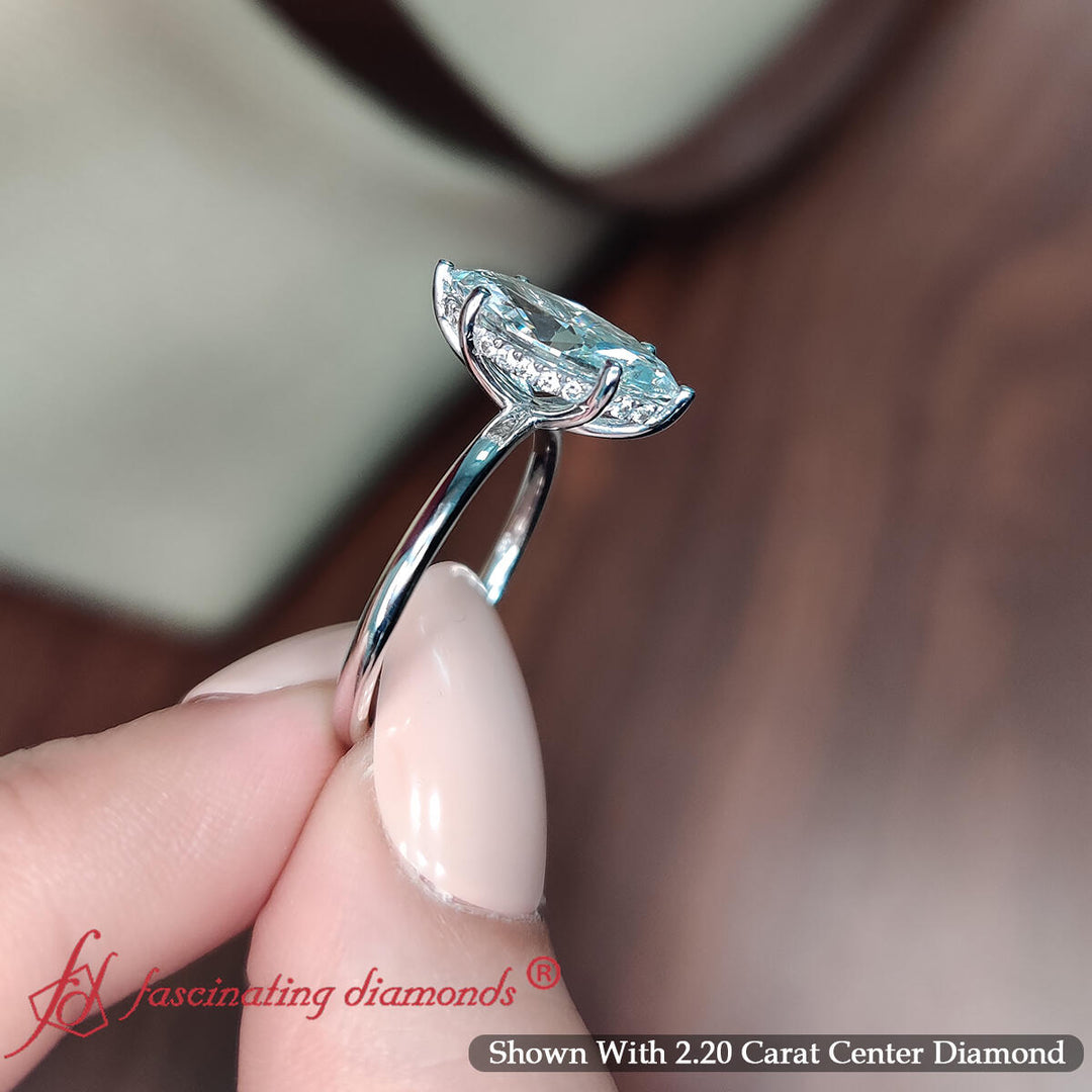 Marquise Cut Thin Setting Hidden Halo Diamond Ring