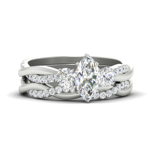 Marquise Cut 3 Stone Twisted Bridal Diamond Set