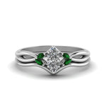 Load image into Gallery viewer, marquise-cut-twisted-diamond-ring-with-matching-curved-band-with-emerald-in-14K-white-gold-FD8300MQGEMGR-NL-WG.jpg
