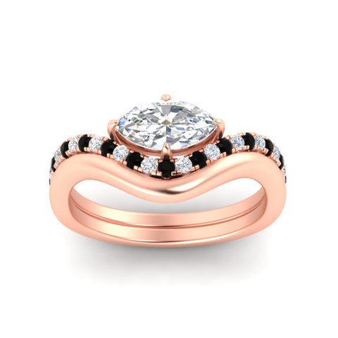 Marquise Lab Diamond Engagement Bridal Set with Curved Plain Band
