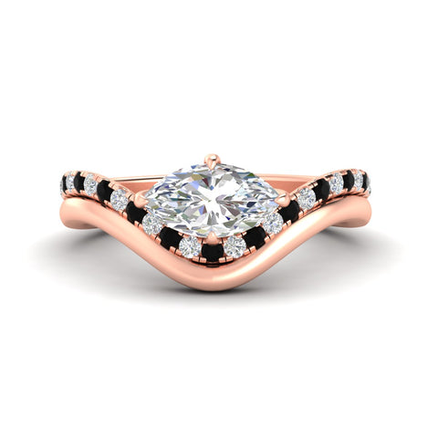 Marquise Lab Diamond Engagement Bridal Set with Curved Plain Band
