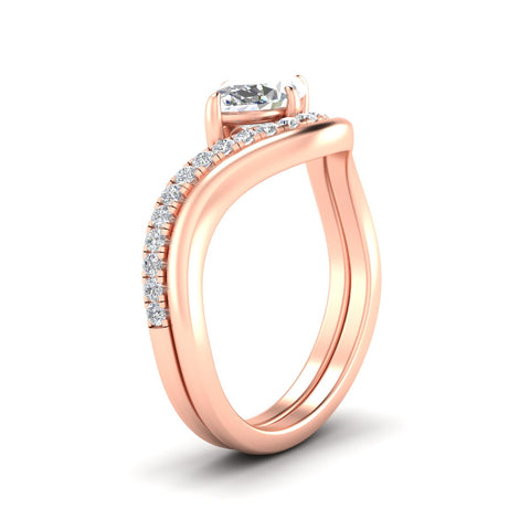 Marquise Lab Diamond Engagement Bridal Set with Curved Plain Band