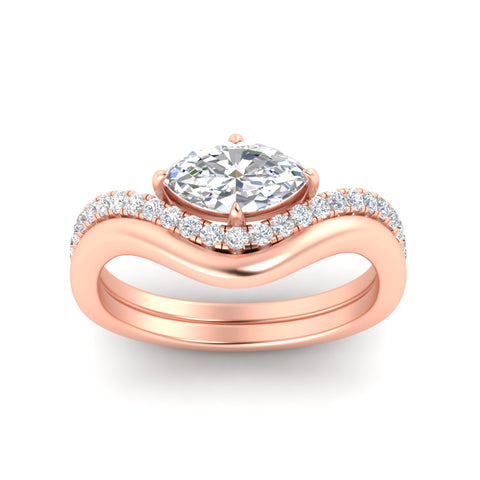 Marquise Lab Diamond Engagement Bridal Set with Curved Plain Band