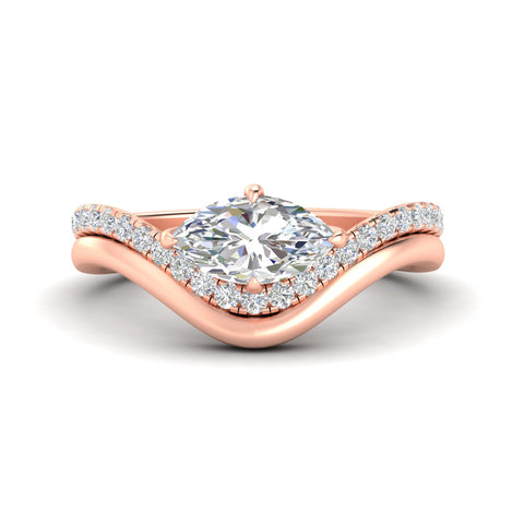 Marquise Diamond Pave Engagement Ring with Curved Plain Band