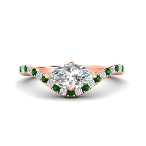 Marquise Cut Curved Pavé Lab Diamond Engagement Ring