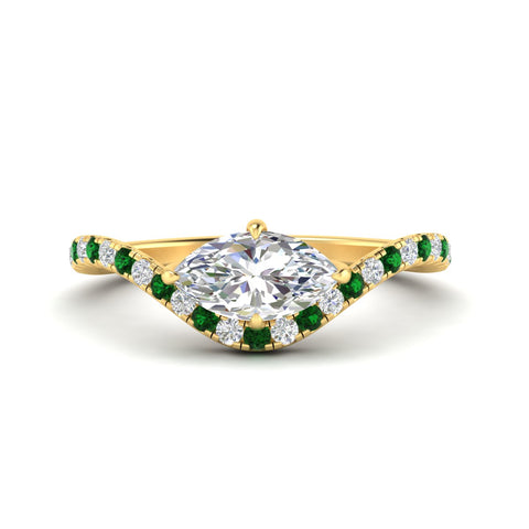 Marquise Cut Curved Pavé Lab Diamond Engagement Ring