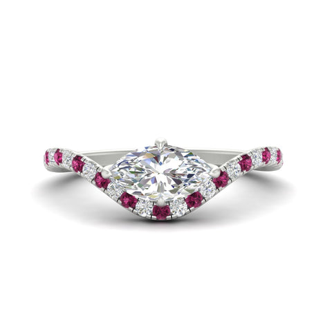 Marquise Cut Curved Pavé Lab Diamond Engagement Ring
