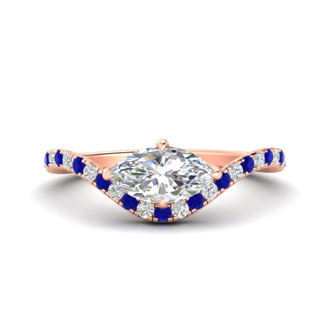 Marquise Cut Curved Pavé Lab Diamond Engagement Ring