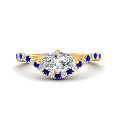 Marquise Cut Curved Pavé Lab Diamond Engagement Ring