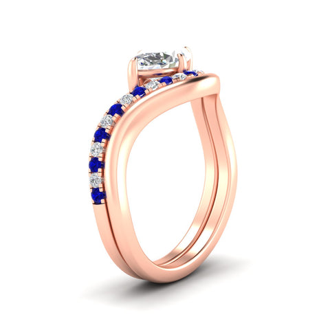 Marquise Lab Diamond Engagement Bridal Set with Curved Plain Band