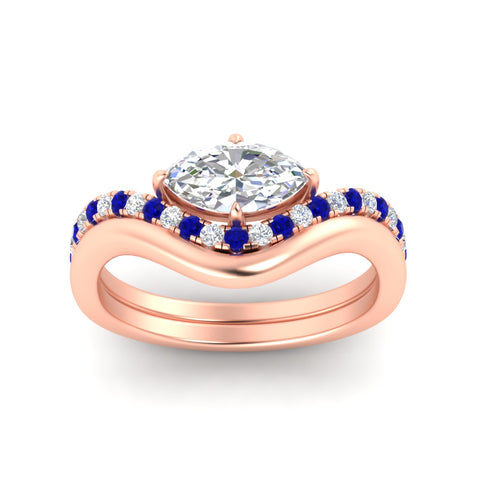 Marquise Lab Diamond Engagement Bridal Set with Curved Plain Band