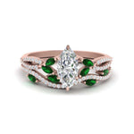Load image into Gallery viewer, marquise-cut-twisted-vine-luxury-emerald-bridal-ring-set-in-rose-gold-FDENR3211MQGEMGRANGLE3-NL-RG
