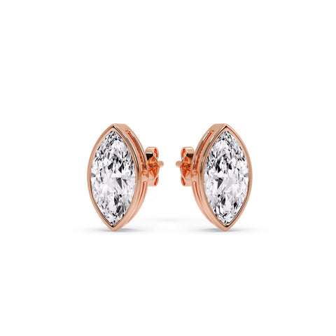 Bezel Stud Earring One Carat Marquise Diamond