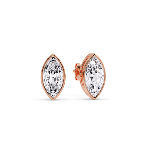 Bezel Stud Earring One Carat Marquise Diamond