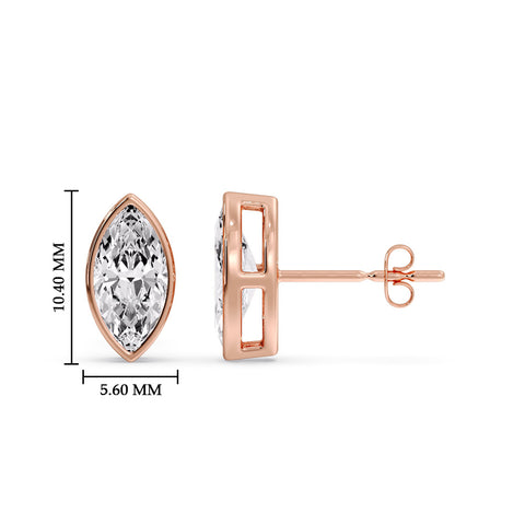 Bezel Stud Earring One Carat Marquise Diamond