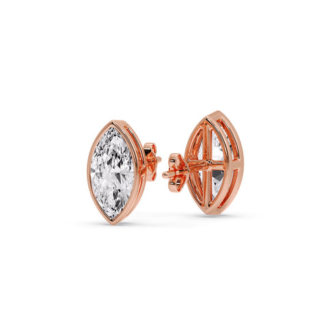 Bezel Stud Earring One Carat Marquise Diamond