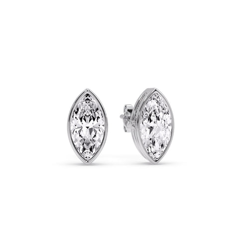 Bezel Stud Earring One Carat Marquise Diamond