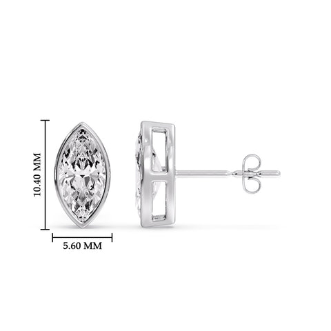 Bezel Stud Earring One Carat Marquise Diamond