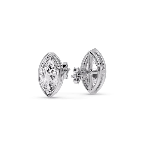Bezel Stud Earring One Carat Marquise Diamond