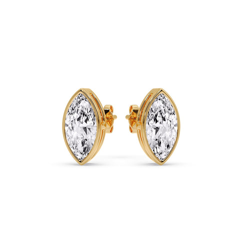 Bezel Stud Earring One Carat Marquise Diamond
