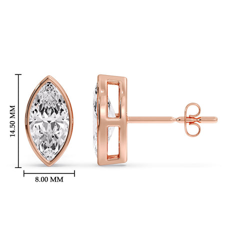 Bezel Stud Earring One Carat Marquise Diamond