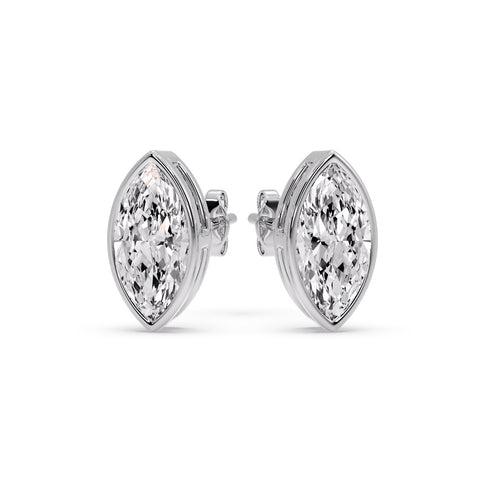 Bezel Stud Earring One Carat Marquise Diamond