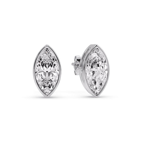 Bezel Stud Earring One Carat Marquise Diamond
