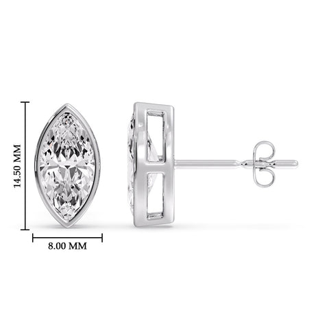 Bezel Stud Earring One Carat Marquise Diamond