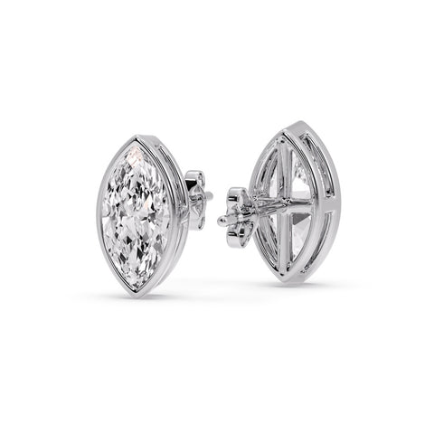 Bezel Stud Earring One Carat Marquise Diamond