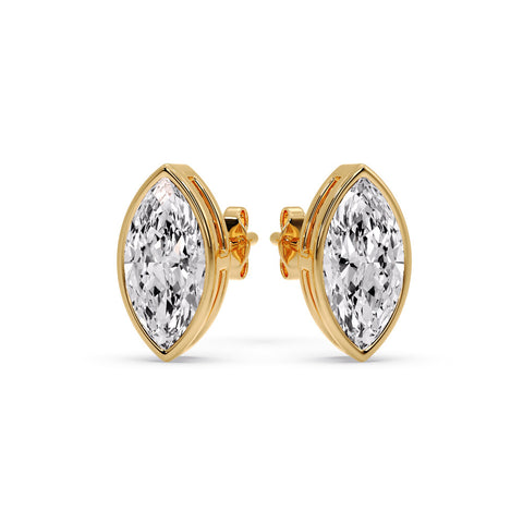 Bezel Stud Earring One Carat Marquise Diamond