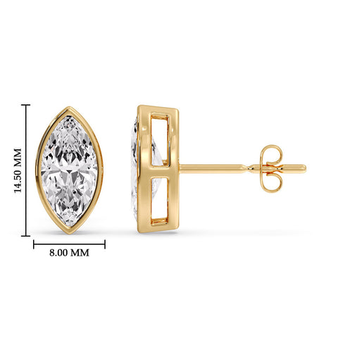 Bezel Stud Earring One Carat Marquise Diamond