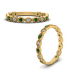 Load image into Gallery viewer, marquise-shaped-thin-stacking-diamond-band-with-emerald-in-yellow-gold-FDB5381GEMGRANGLE3-NL-YG.jpg