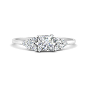 Marquise Accented Princess Cut Diamond Engagement Ring