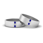 Load image into Gallery viewer, matte-finish-wedding-diamond-rings-for-gay-with-blue-sapphire-in-14K-white-gold-FDLG8111BGSABL-NL-WG
