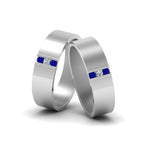 Load image into Gallery viewer, matte-finish-wedding-diamond-rings-for-gay-with-blue-sapphire-in-950-Platinum-FDLG8111BGSABL-NL-WG
