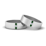 Load image into Gallery viewer, matte-finish-wedding-diamond-rings-for-gay-with-emerald-in-14K-white-gold-FDLG8111BGEMGR-NL-WG
