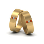 Load image into Gallery viewer, matte-finish-wedding-diamond-rings-for-gay-with-orange-sapphire-in-14K-yellow-gold-FDLG8111BGSAOR-NL-YG
