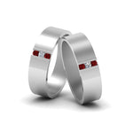 Load image into Gallery viewer, matte-finish-wedding-diamond-rings-for-gay-with-ruby-in-14K-white-gold-FDLG8111BGRUDR-NL-WG
