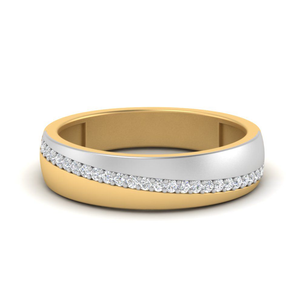 Mens 2 Tone Diagonal Stone Engagement Ring