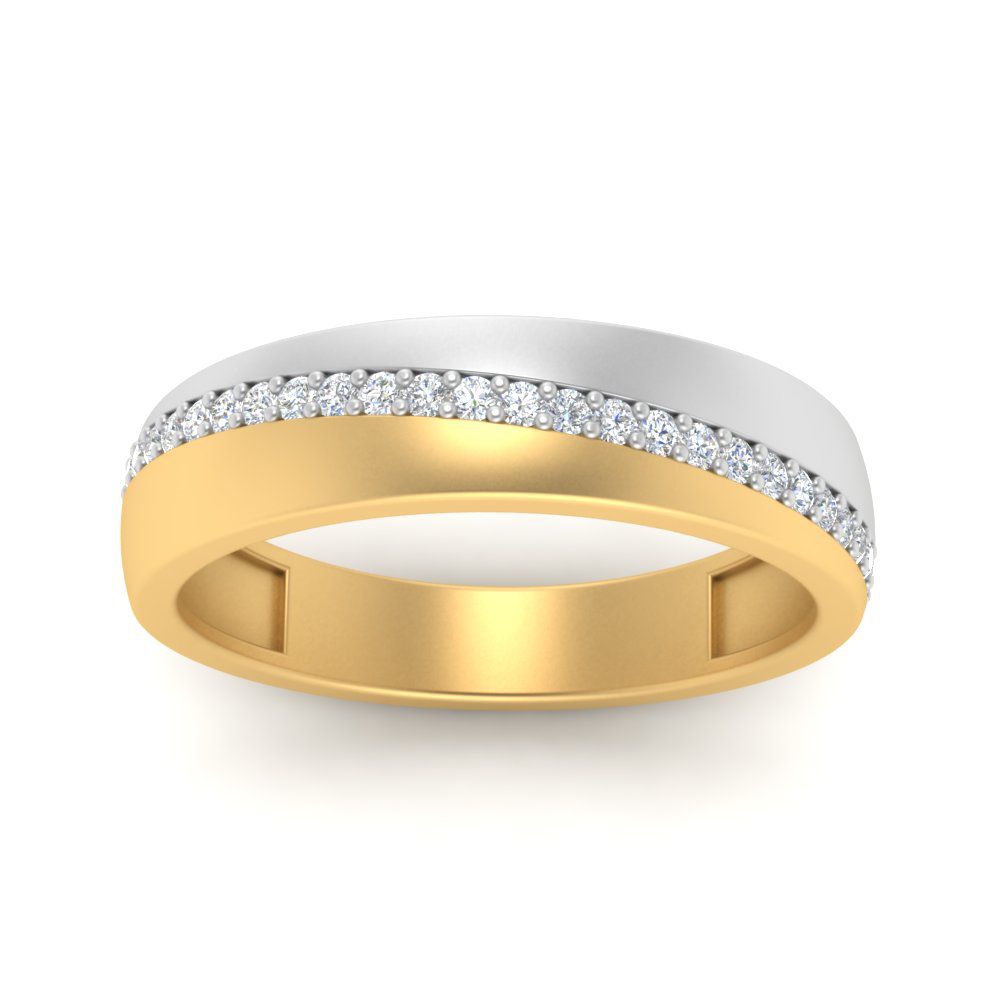 Mens 2 Tone Diagonal Stone Engagement Ring