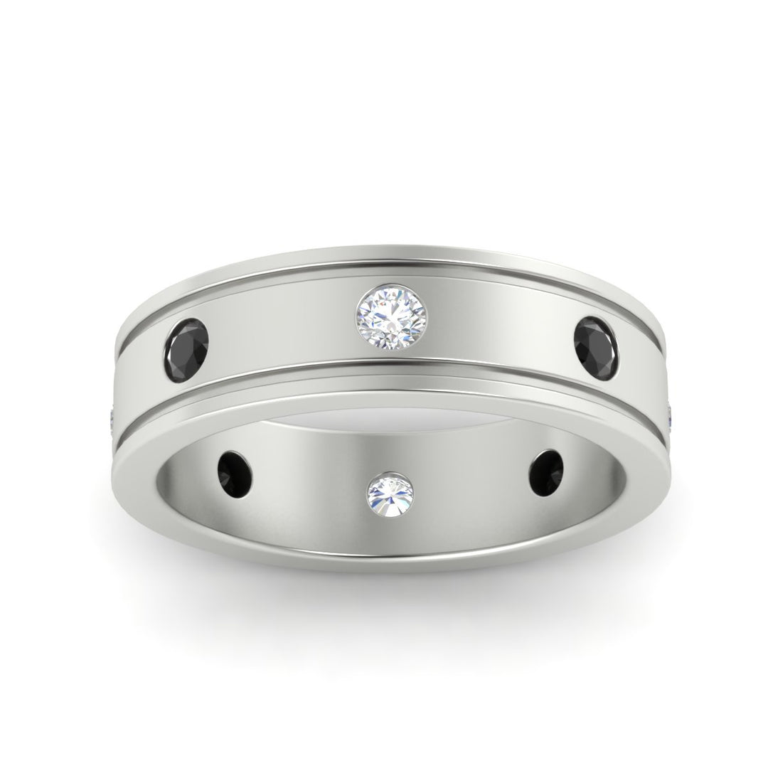 mens-bezel-set-diamond-eternity-engagement-ring-with-black-diamond-in-white-gold-fdm10342rogblackangle5-nl-wg