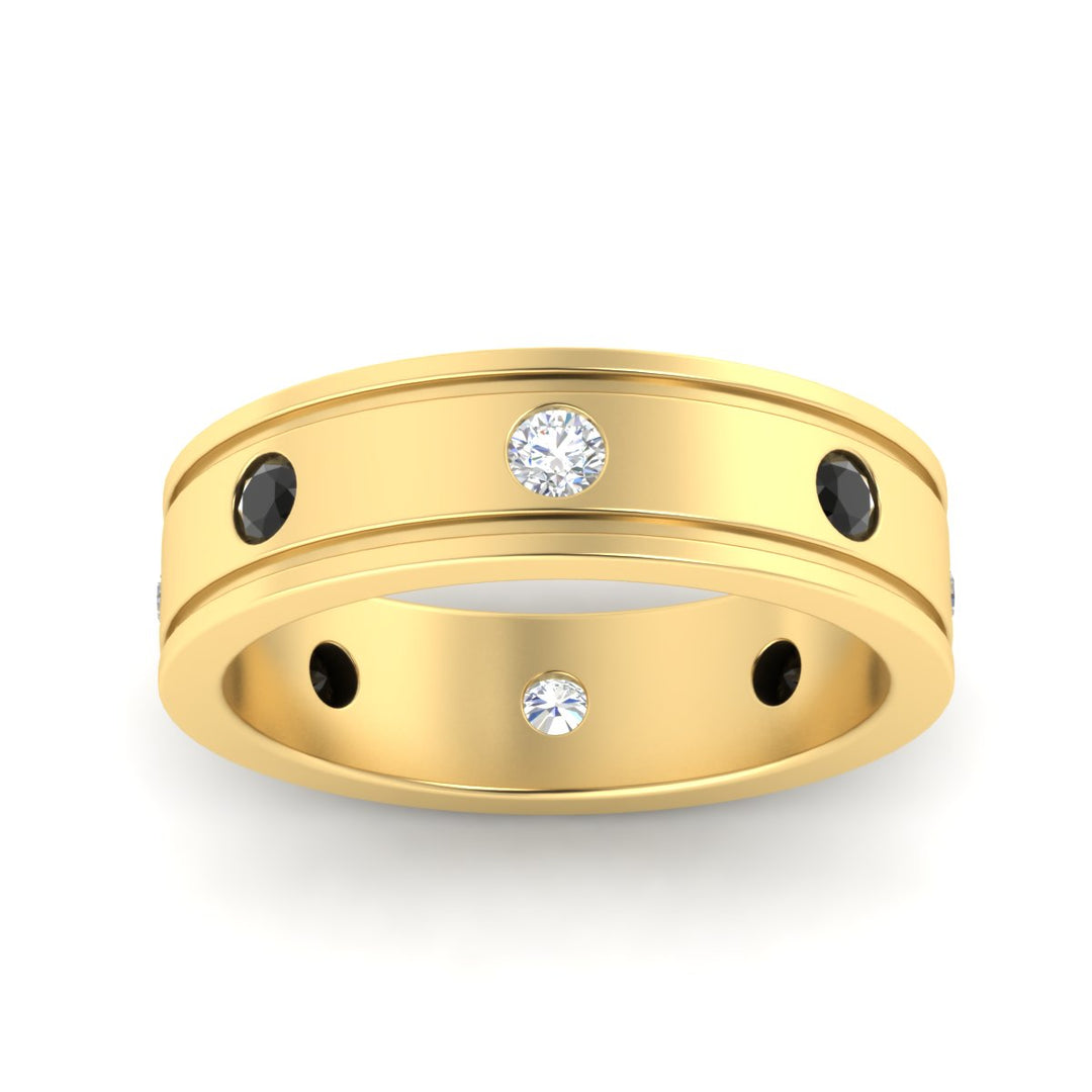 mens-bezel-set-diamond-eternity-engagement-ring-with-black-diamond-in-yellow-gold-fdm10342rogblackangle5-nl-yg