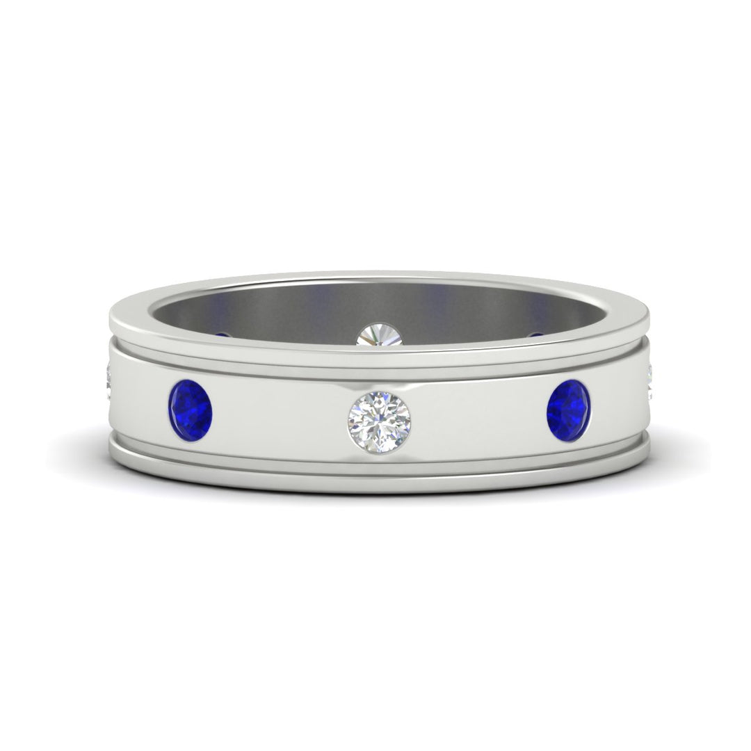 mens-bezel-set-diamond-eternity-engagement-ring-with-blue-sapphire-in-white-gold-fdm10342rogsabl-nl-wg